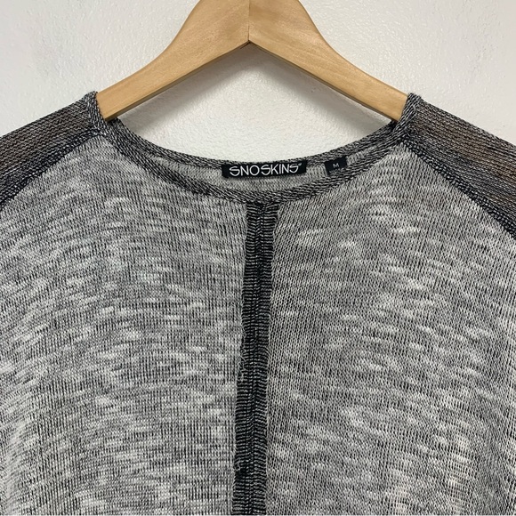 Vtg Sno Skins Thin Waffle Knit Top  Woman Medium Gray Oversize Light Stretch - Picture 2 of 10